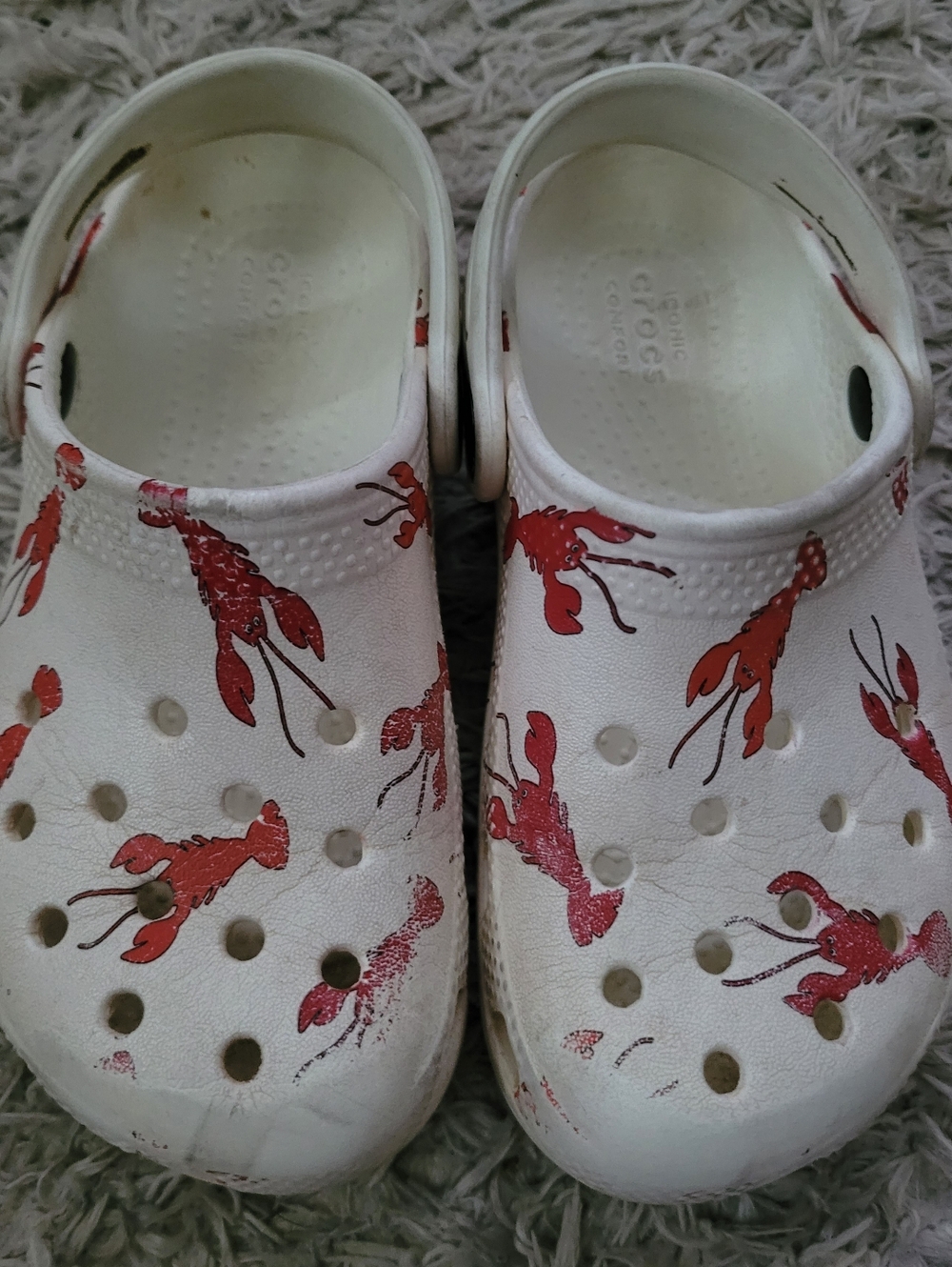 Crocs Kids Classic Clog with Red Lobster Print - White